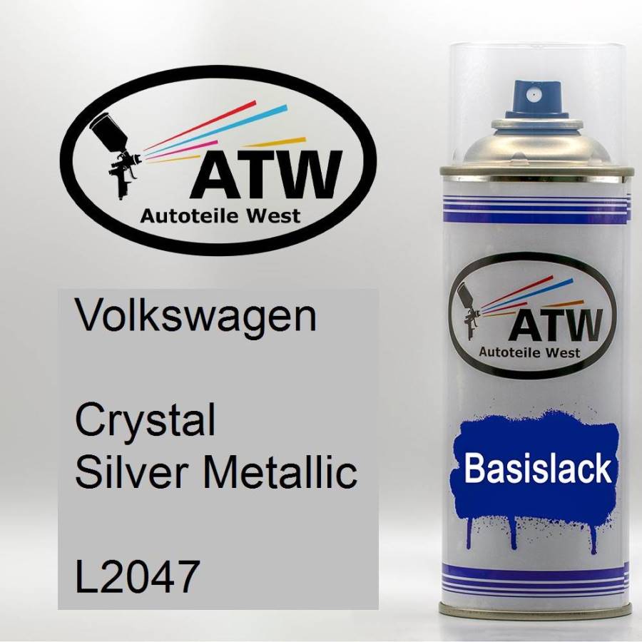 Volkswagen, Crystal Silver Metallic, L2047: 400ml Sprühdose, von ATW Autoteile West.